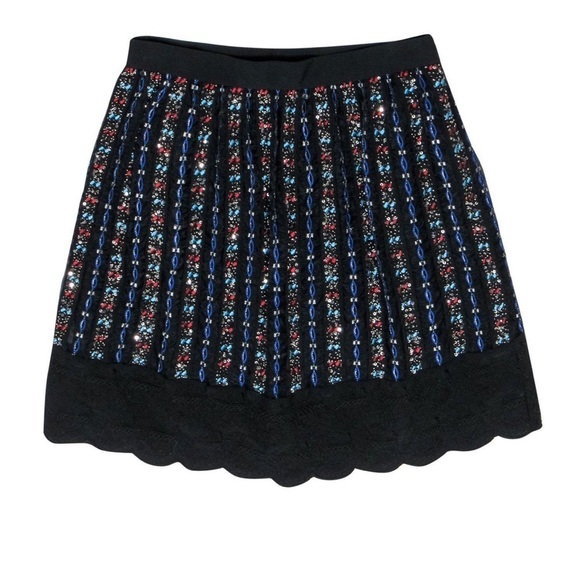 Club Monaco - Black & Multicolored Sequin & Beaded A-Line Skirt Size 4 - Picture 1 of 7